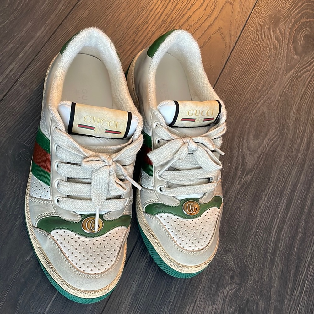 Gucci White Green Red Leather Sneakers
